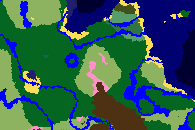 Calculated Java 1.20.6 biome map around coordinates 0, 0 for seed 2734971658